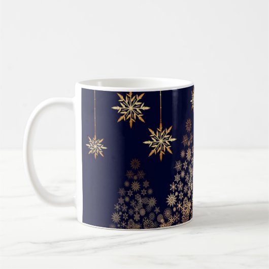 Mug Arrière - plan bleu avec arbre de Noël doré (Gauche)