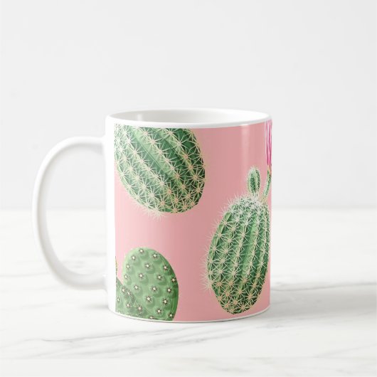 Mug Arrière - plan de cactus à fleurs roses (Gauche)