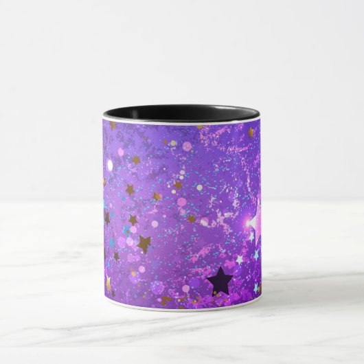 Mug Arrière - plan de feuille violet avec étoiles (Centre)