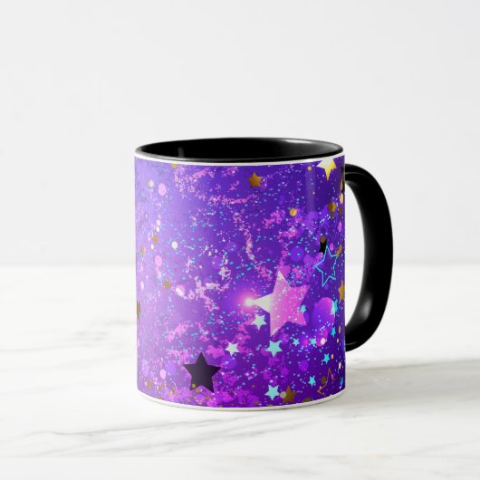 Mug Arrière - plan de feuille violet avec étoiles (Devant droit)