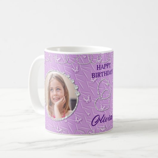 Mug Arrière - plan de photo violet personnalisé (Devant gauche)