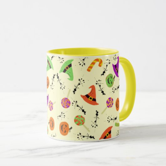 Mug Arrière - plan Jaune Motif Halloween amusant (Devant droit)