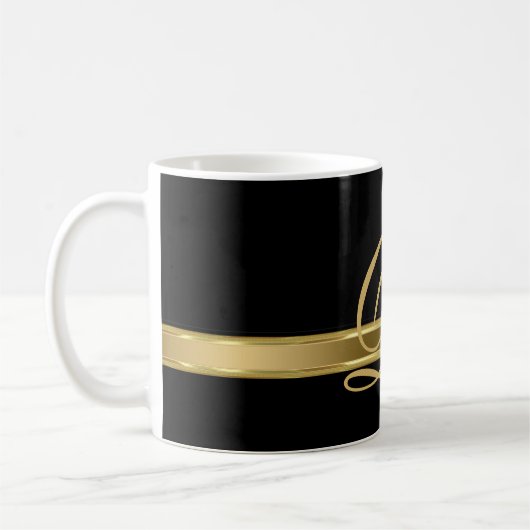 Mug Arrière - plan noir avec bande d'or (Gauche)
