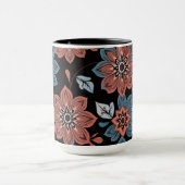 Mug Arrière - plan noir avec fleurs (Centre)