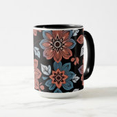 Mug Arrière - plan noir avec fleurs (Devant droit)
