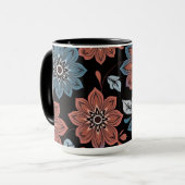 Mug Arrière - plan noir avec fleurs (Devant gauche)