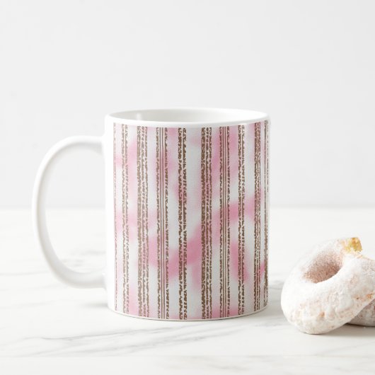Mug arrière - plan rayé rose et blanc (Avec donut)