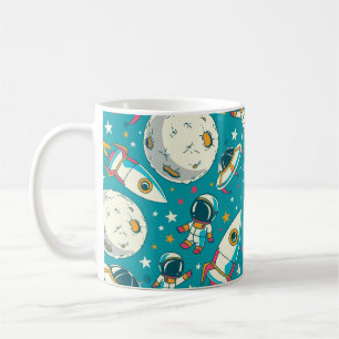 Mug Arrière - plan sans couture avec astronautes de d