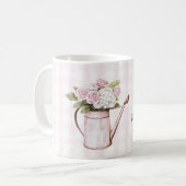 Mug Arrosoir Fleurs Blanches Roses Roses (Devant gauche)