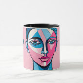 Mug Art Abstrait de visage bleu et rose (Centre)