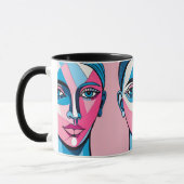Mug Art Abstrait de visage bleu et rose (Gauche)
