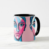 Mug Art Abstrait de visage bleu et rose (Devant droit)