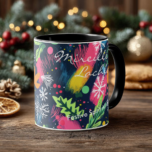 Mug Art abstrait festif avec flocons de neige couleurs