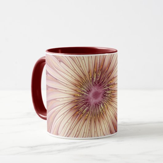 Mug Art Abstrait Fractal Fleur & Tons de Bourgogne (Devant gauche)