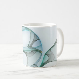 Mug Art Abstrait moderne Fractal Bleu Turquoise Gris