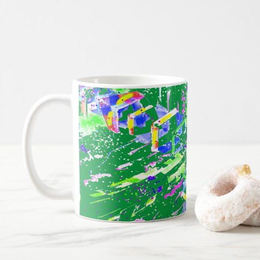 Mug Art abstrait néon psychédélique kaléidoscope (Avec donut)