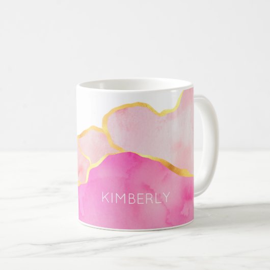 Mug Art Abstrait Rose Or Blanc NOM moderne Feminine (Devant droit)