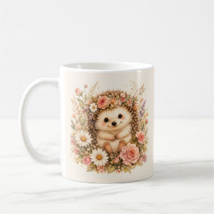 Mug Art aquarelle de hérisson floral
