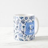 Mug Art Botanique Moderne Folk Art Bleu Blanc Nom (Devant droit)