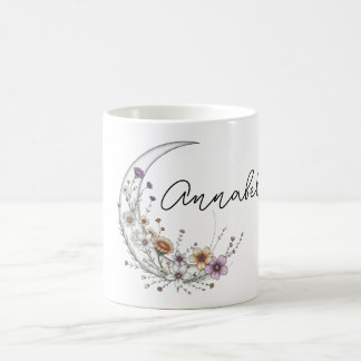 Mug Art céleste personnalisé Croissant de Lune Floral