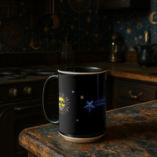 Mug Art céleste rétro Soleil Lune Étoiles Planète Comè