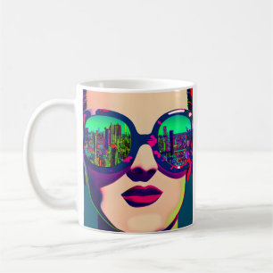 Mug Art coloré Femme dans lunettes de soleil Ville Réf