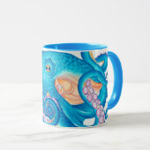Mug Art d'aquarelle octopique bleu (Devant droit)