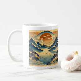 Mug Art de bloc de bois japonais de montagne de couche