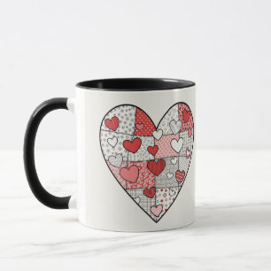 Mug Art de collage en forme de cœur patchwork rouge et