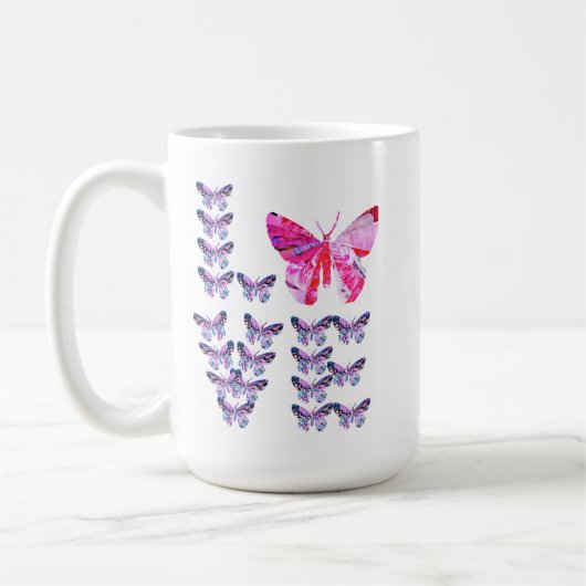 Mug art de collage unique PAPILLONS orthographiant AMO (Gauche)