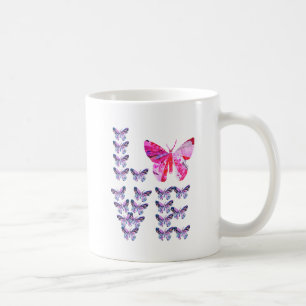 Mug art de collage unique PAPILLONS orthographiant AMO