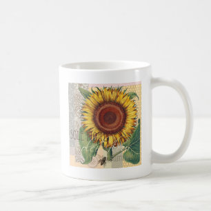 Mug Art de fleur de damas vintage tournesol