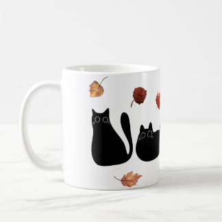 Mug Art de la ligne de chat avec feuilles d'automne