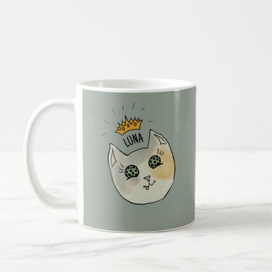 Mug Art de nom de chat personnalisé - Chat blanc dodu (Gauche)