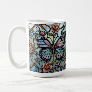Mug Art de papillon bleu en verre teinté vintage 