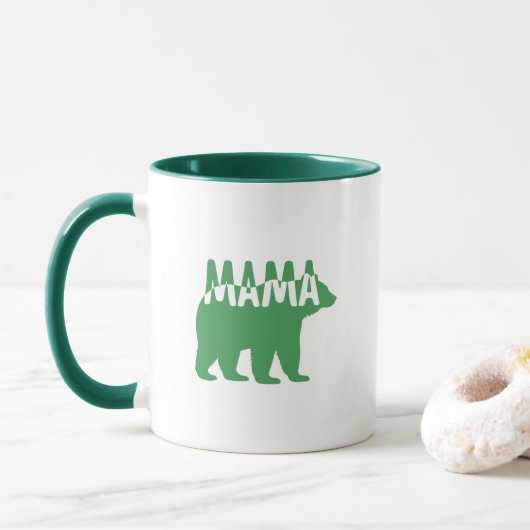 Mug Art de silhouette d'ours maman coloré (Avec donut)