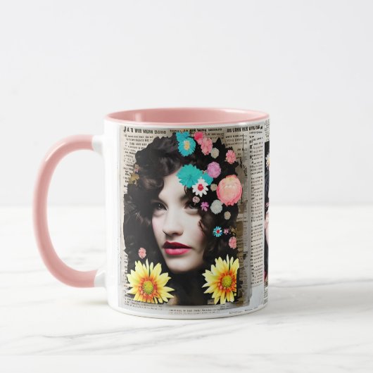 Mug Art de style Collage papier | Femmes et fleurs (Gauche)