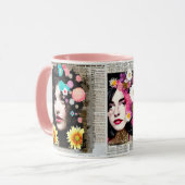 Mug Art de style Collage papier | Femmes et fleurs (Devant gauche)