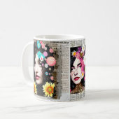 Mug Art de style Collage papier | Femmes et fleurs (Devant gauche)