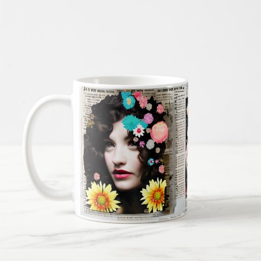 Mug Art de style Collage papier | Femmes et fleurs (Gauche)
