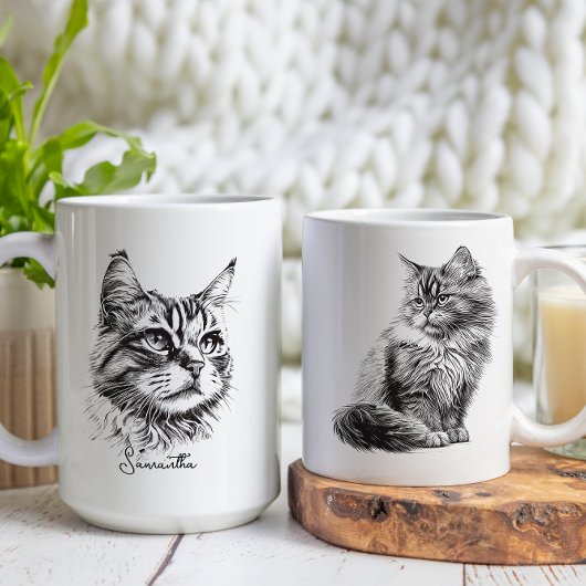 Mug Art de tête de chat gravé noir