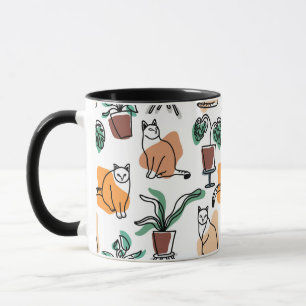 Mug Art de trait dessin chats et fleurs