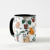 Mug Art de trait dessin chats et fleurs (Devant gauche)