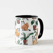 Mug Art de trait dessin chats et fleurs (Devant droit)