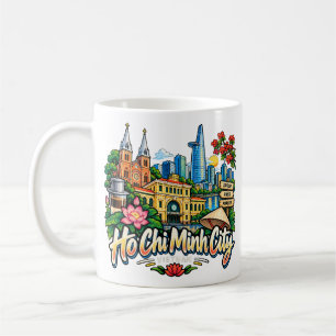Mug Art de voyage dessiné à la main de la ville Ho Chi