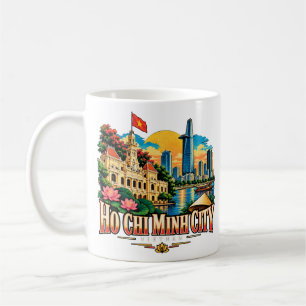 Mug Art de voyage vintage de la ville d'Hô Chi Minh au