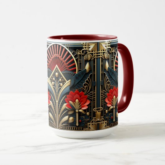 Mug Art Déco Black Red Gold Abstrait (Devant droit)