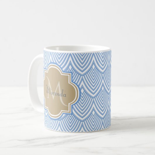 Mug Art Déco Bleu clair Balances de poisson Tan Monogr (Devant gauche)
