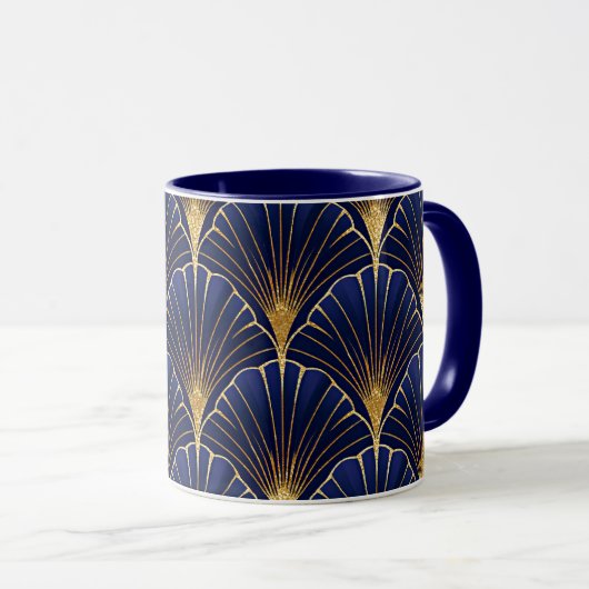 Mug Art déco bleu marine et or (Devant droit)