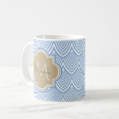 Mug Art Déco Écailles de Poisson Bleu Clair Tan Monogr (Devant gauche)